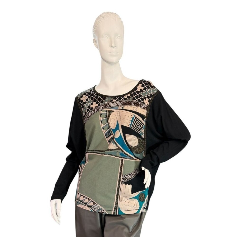 Custo Barcelona Long Sleeve Top w/Graphic Design Dolman Sleeves Lea Allach Sz L